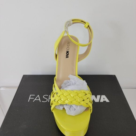 Fashion Nova Neon Yellow Patent Platform Chunky  Heels - Picture 8 of 8